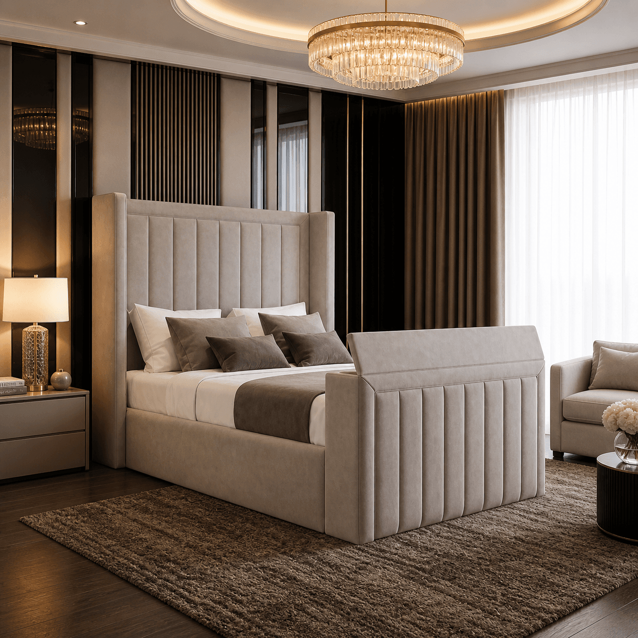 Sheldon Ultimate Storage Wingback TV Bed | Smart Lift #BT8