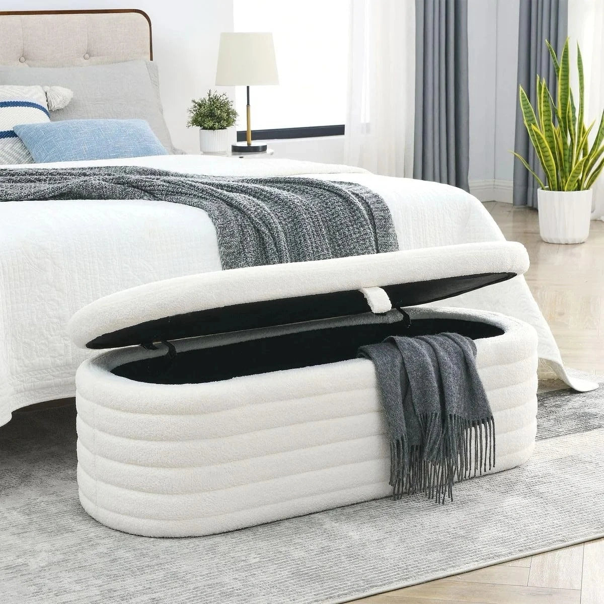 Paneled Rounded Ottoman Storage Box - ADBEDS OB11